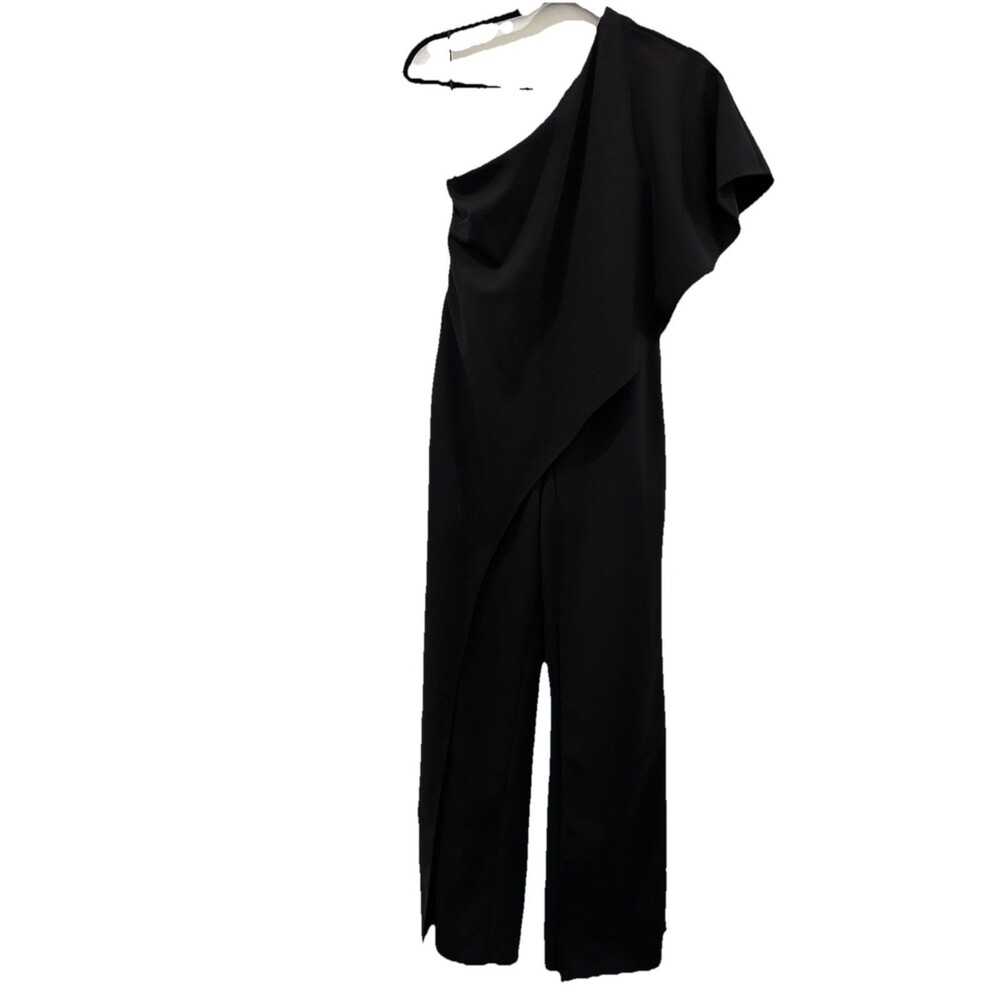 Adrianna Papell Black Size 0 Jumper One Shoulder Sleeveless Side Zipper Cocktail